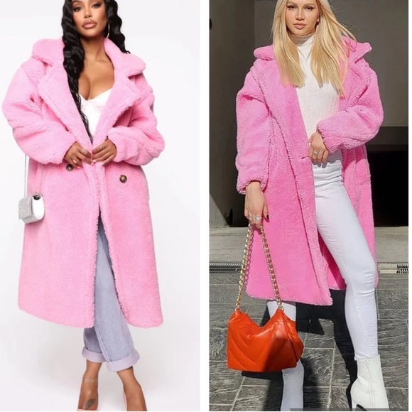 Fashion Nova Jackets & Blazers - Fashion Nova, Pink Oversized teddy bear coat size S/M